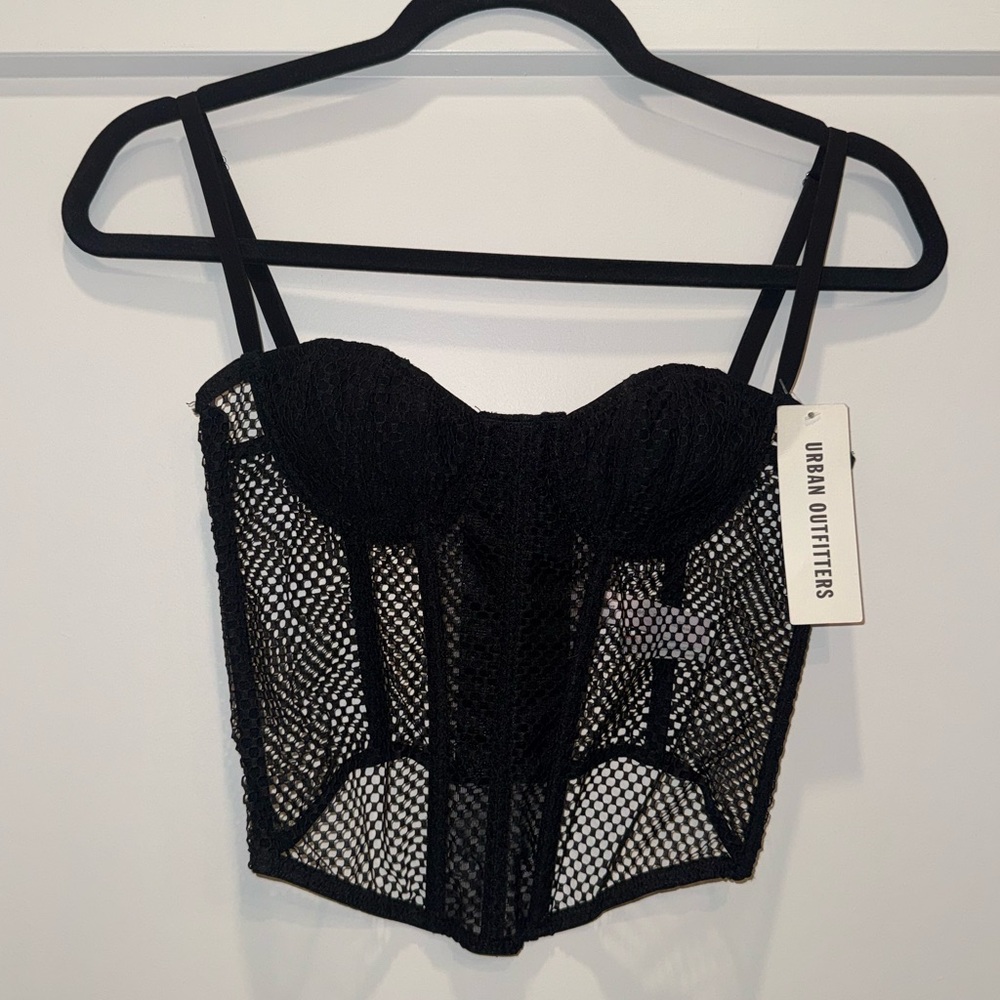 NWT! Urban Outfitters Black Mesh Corset Top